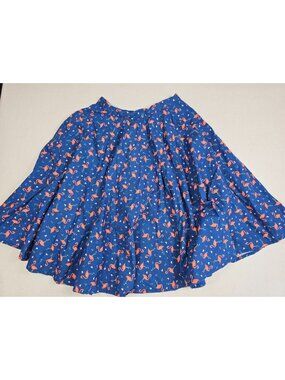 Magnolia Place Flamingo Print Blue Cotton Circle Skirt Large